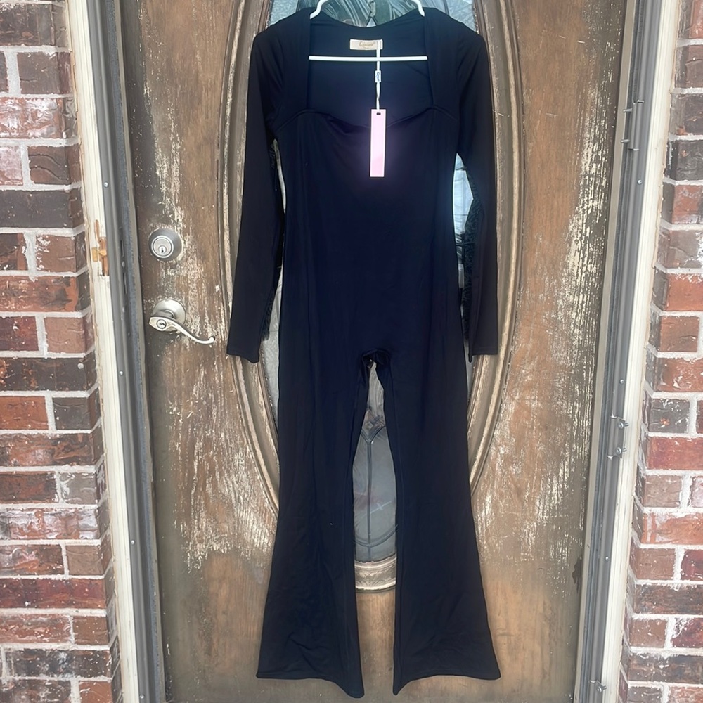 NWT Spandex black Flare  Leg One Piece! Large